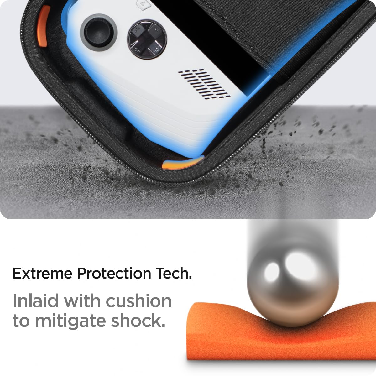 Spigen Rugged Armor Pro Designed for ASUS ROG Ally 2023 RC71L Case/ROG Ally X 2024 RC72LA Case/MSI Claw A1M Hard Shell Carrying Case with Pockets for Accessories and Original Charger Storage Bag