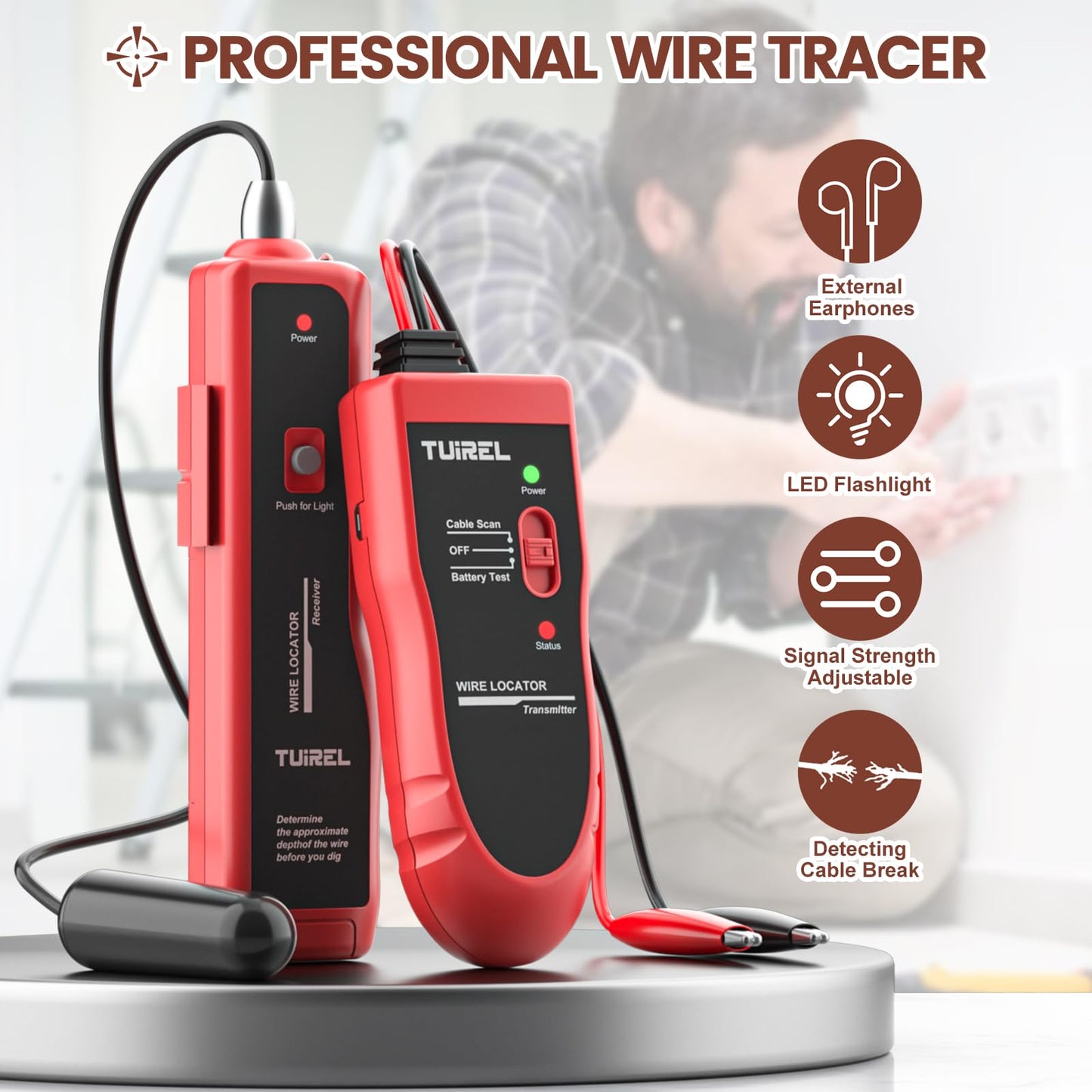 Underground Wire Locator, Underground Cable Locator with Rechargeable 1100mAh Battery, Cable Tester for Pet Fence