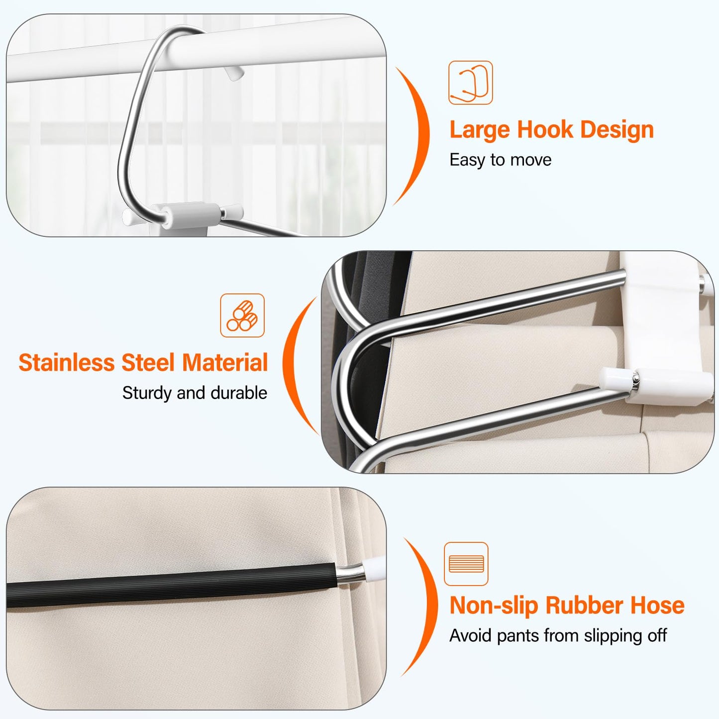 Upgraded Collapsible Pants Hangers Space Saving, 6 Layers Clothes Rack, Stainless Steel Multifunctional Closet Organizer, Non Slip Metal Hangers for Pants Jeans Skirts Trousers (4 Pack)