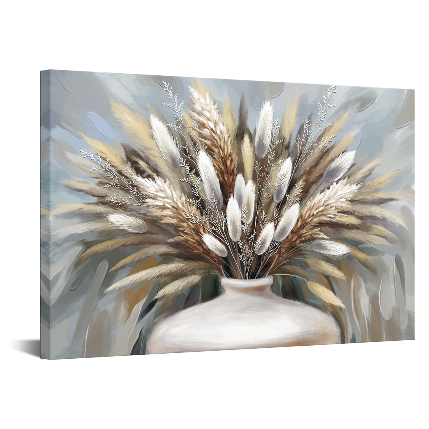 iHAPPYWALL Large Pampas Grass Wall Art Boho Botanical Plant Farmhouse Decoration Dried Floral Grass in Vase Canvas Prints for Home Kitchen Bedroom Ready to Hang 24x36inch
