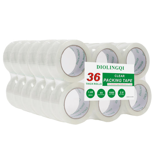 DIOLINGQI 36 Rolls 55 Yards Roll, Total 1980 Yards Clear Heavy Duty Packing Tape for Shipping Packaging Moving Sealing, 2.8 mil Thick, 1.88 inches Wide
