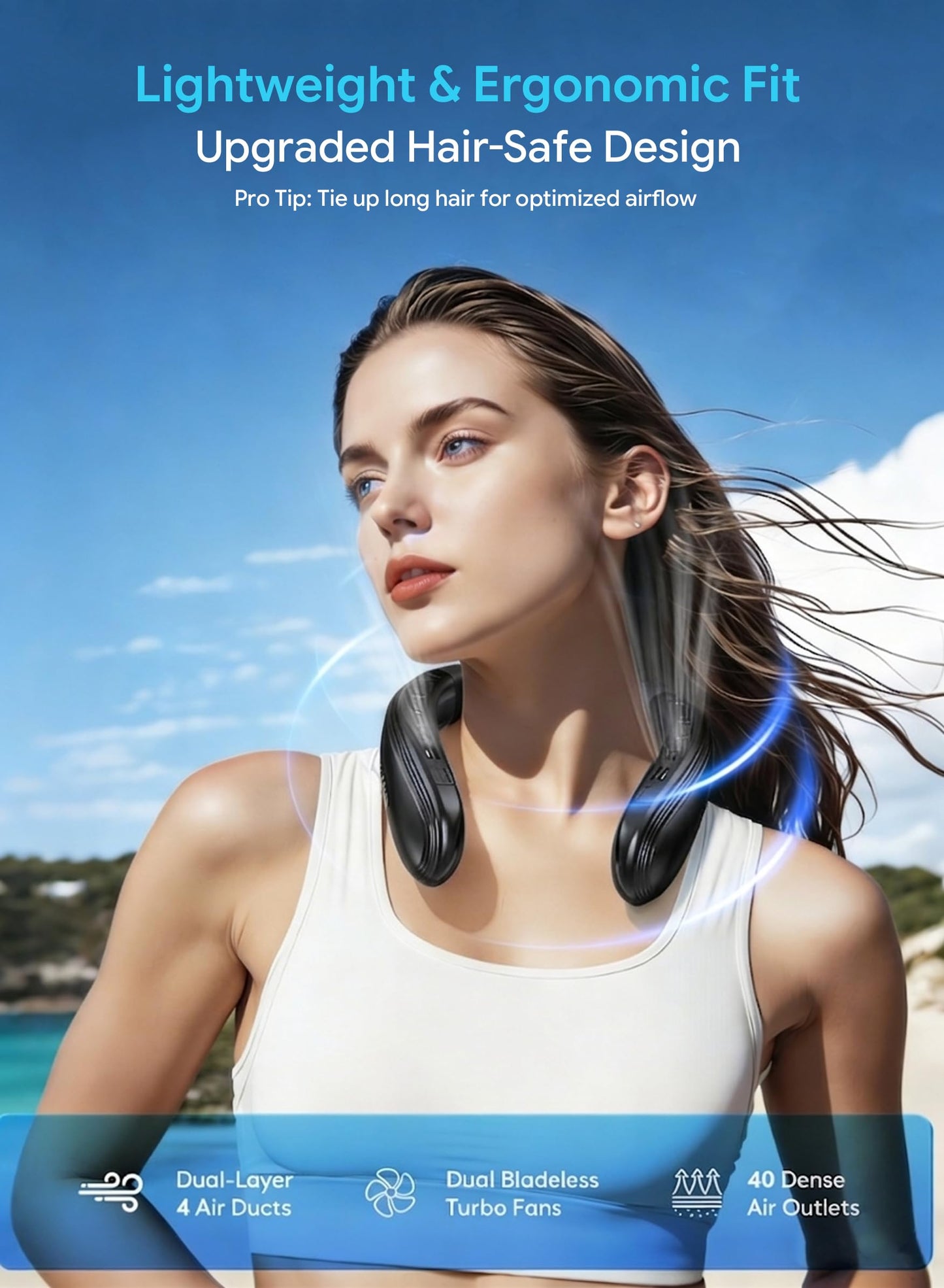 Staholz Neck Air Conditioner Portable, Neck Fan with Large Cooling Plate & NTC Control, 360° Upward & Downward Back Airflow, 6000mAh Bladeless Wearable Fan for Outdoor, Travel, Office, Golf
