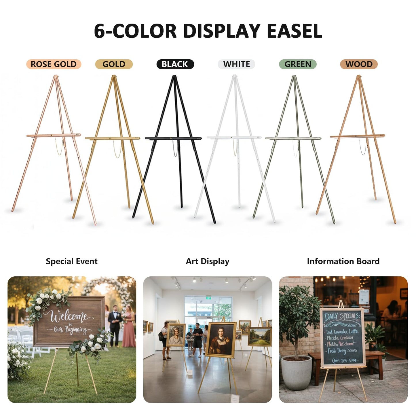 DJAR 3 Pcs 63" Wooden Easel Stand for Sign, Dual-use Adjustable Height, Wood Floor Display Easel for Wedding, Welcome Board, Poster, Picture, Photo- Natural