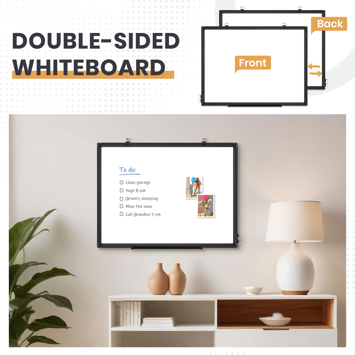 QUEENLINK Double Sided Magnetic White Board, 24"x18" Dry Erase Whiteboard for Wall with Aluminum Frame Presentation Board for School, Office and Home
