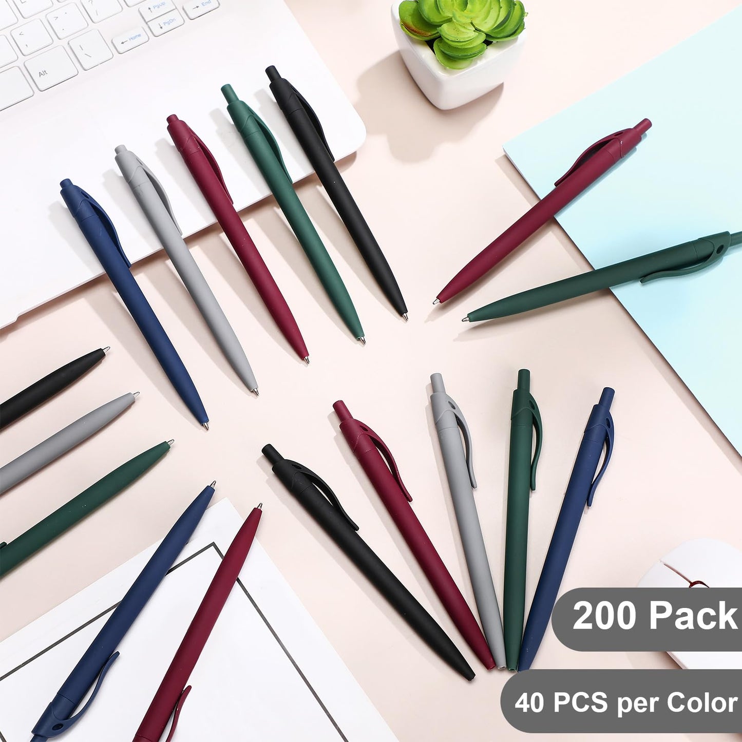 Resholder 200 Pack Black Pens Bulk Retractable No Bleed Click Black Ink Smooth Writing Ballpoint Pens for School Office Supplies, 1.0mm