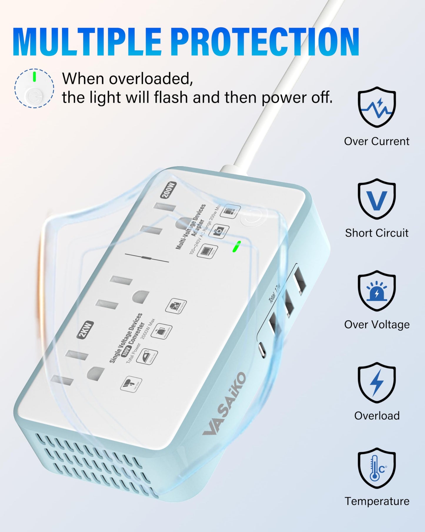 220V to 110V Voltage Converter US to Europe, 2000W Max International Power Converter with 4 USB Charging, Power Converter for European with Travel Plug Adapter
