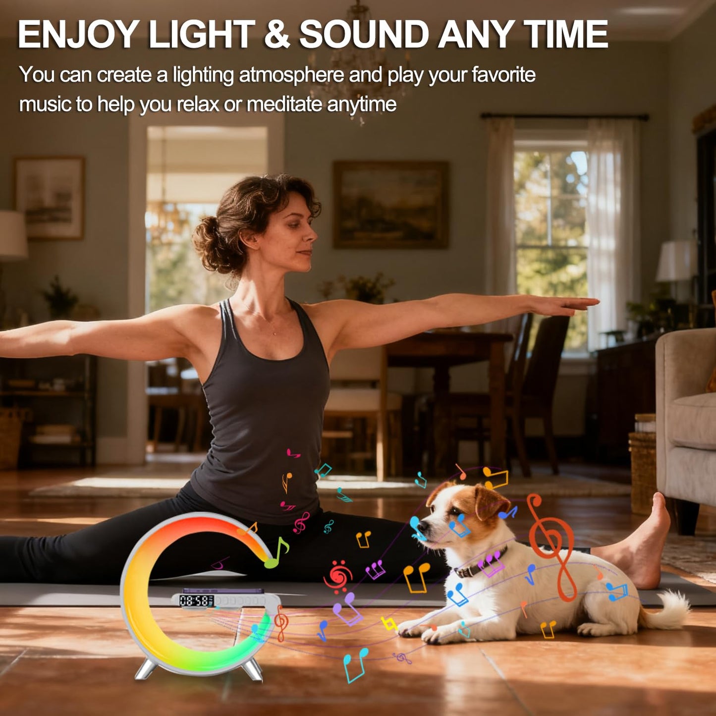 Smart LED Table Lamp, 4-in-1 Wireless Charger, Night Light, Alarm Clock, Bluetooth Speaker with App Control, Bedside Lamp with Charging Station for Bedroom, Office, Home Decor, Teen Girls Boys Gifts