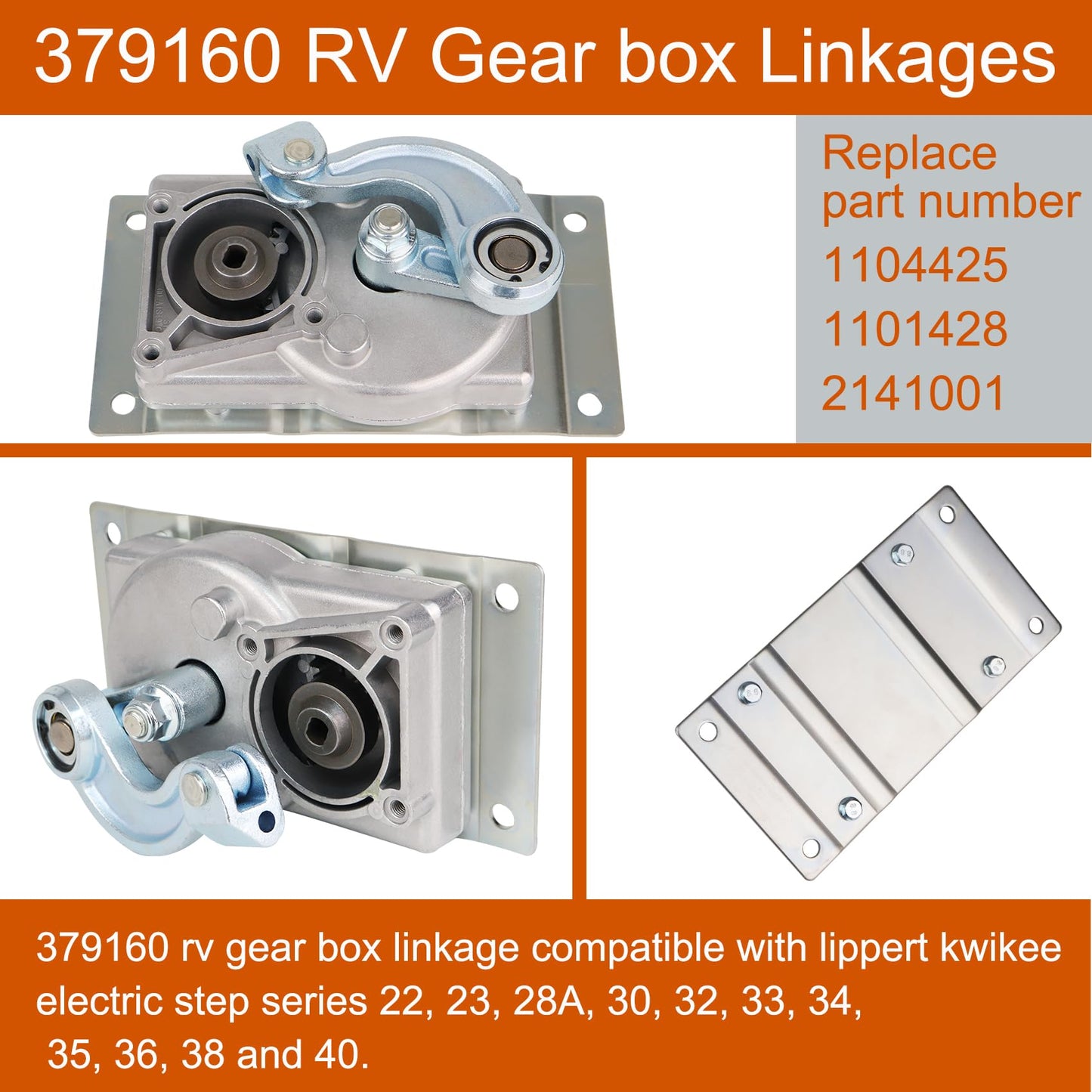379160 RV Gear Box Linkage A with 676061 Step Motor Compatible with kwikee Electric Steps 22, 23, 28A, 30, 32, 33, 34, 35, 36, 38 and 40 Series. Replace 379147 379160 366043 1101428 676061 2141001