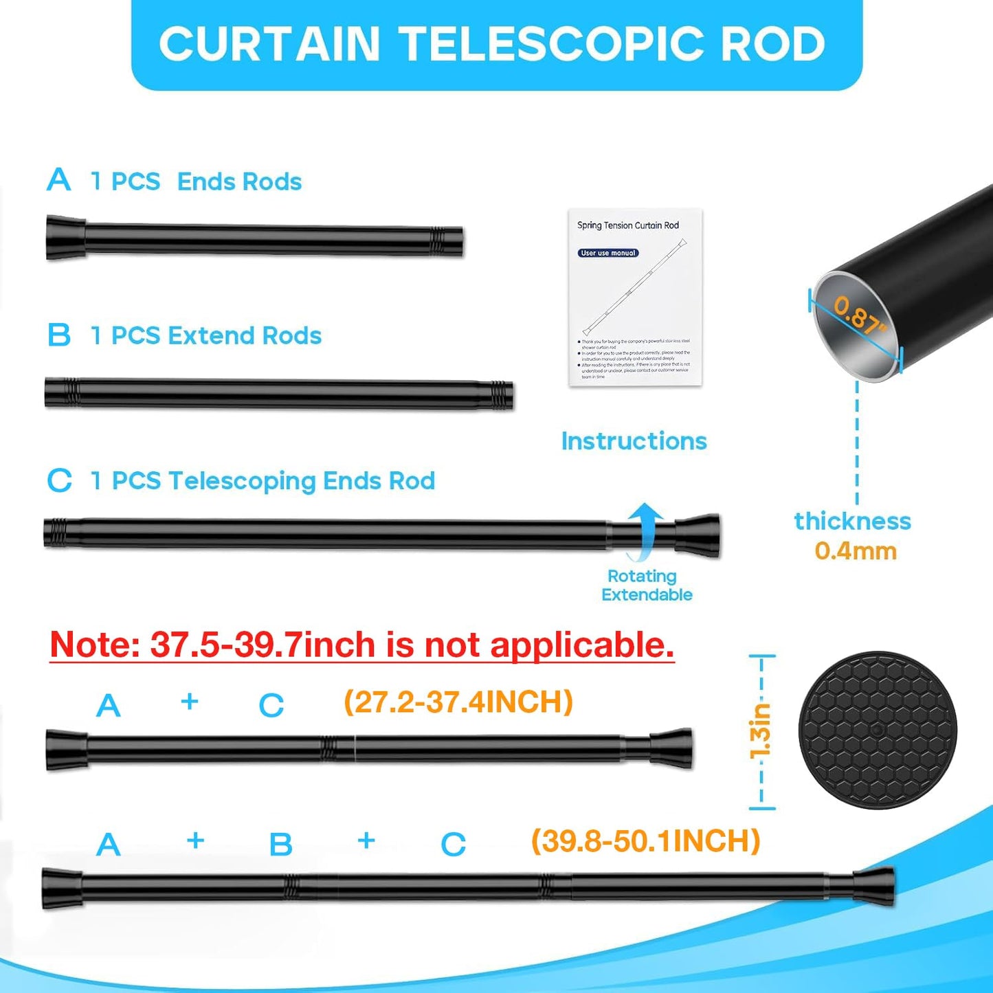 4Pack Black Tension Curtain Rod for Windows 28 to 48 Inch,7/8"Small Shower Curtain Rod for Bathroom,Pressure Spring Tension Curtain Rod No Drilling for Closet Doorway Kitchen