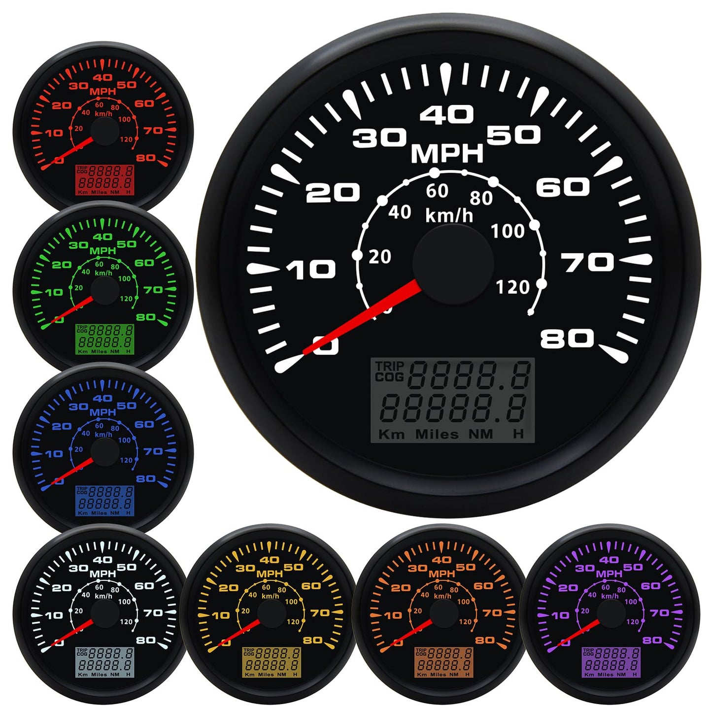 Geloo 85MM GPS Speedometer Gauge Boat MPH Speedometer Waterproof 0-80MPH 0-120KM/H Marine Speedometer Odometer LCD Indicators with 7 Backlight fit Car Truck Motorcycle Speedometer GPS Gauge Auto 9-32V