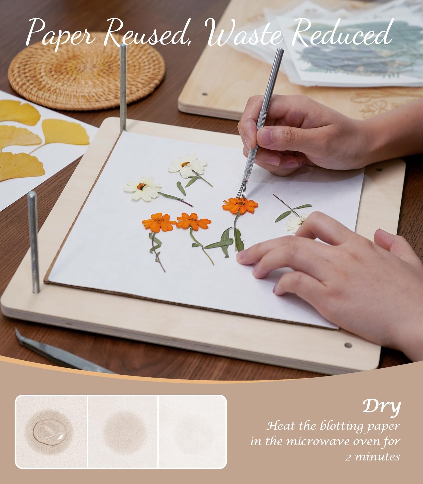 Wakhow Large Wooden Flower Press Kit, 11.02" x 11.02" Pressing Kit for Adults & Kids, DIY Drying Art Kit, Preservation Craft, Ideal Gift for Plant Lovers