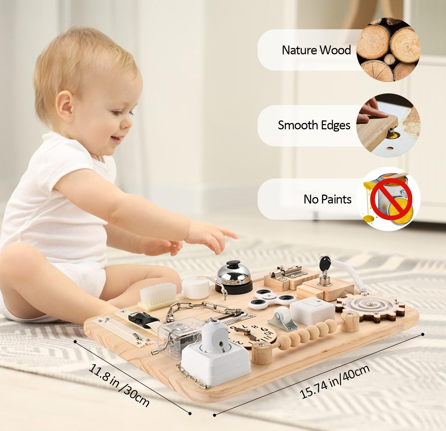 Montessori Large Busy Board for Toddlers - Wooden Sensory Toys -Fidget Toys for Autistic Children-Preschool Learning Activities Fine Motor Skills