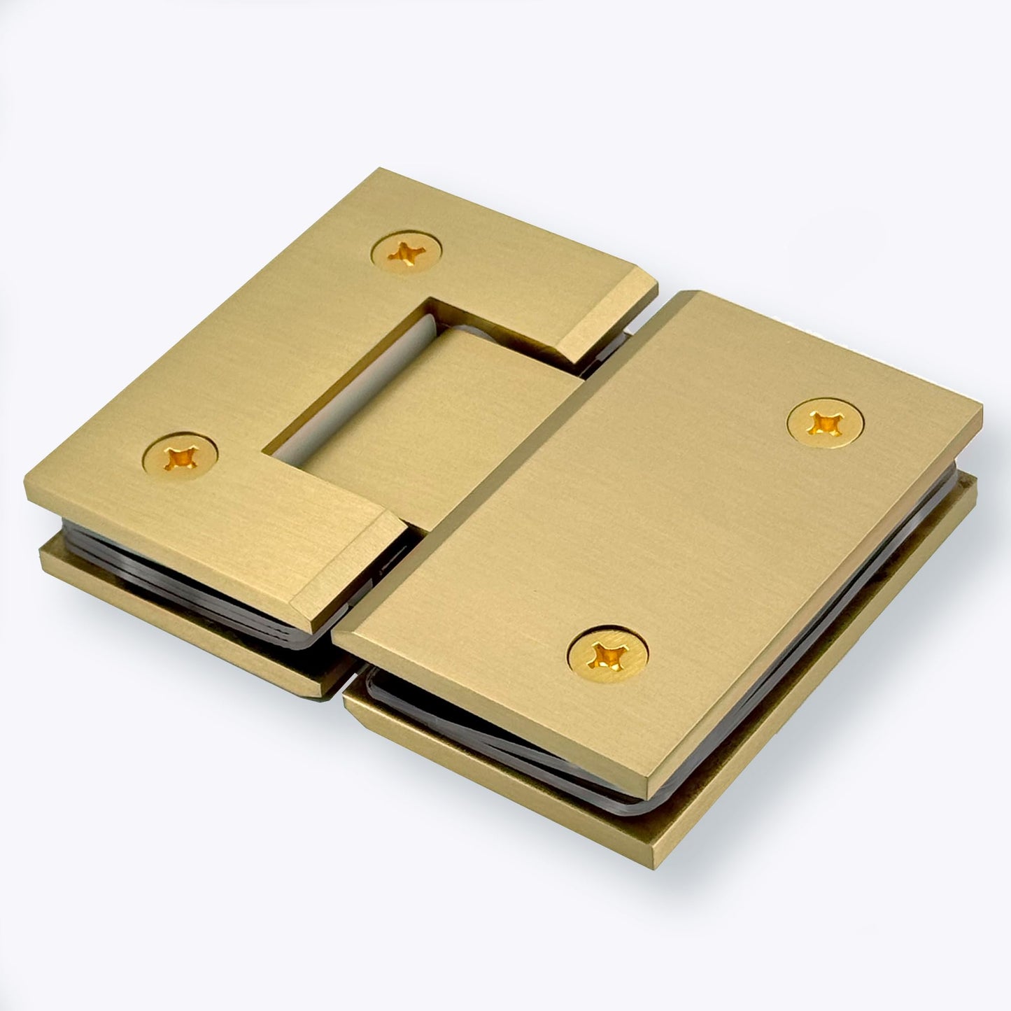 NovaNectar Brass Glass Door Hinge,90 Degree Heavy Duty Short Back Plate Hinges, Shower Door Hardware Replacement for 5/16" to 1/2" (8 to 12 mm) Tempered Glass (Gold, 1 Pack (180 Degree))