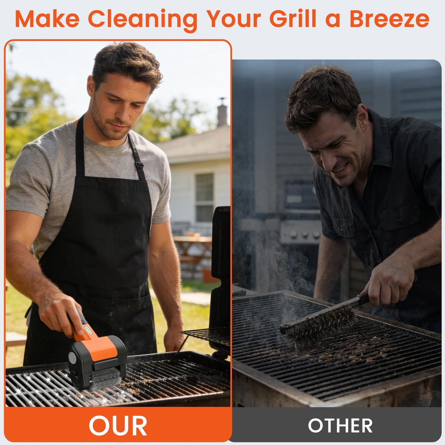 Electric Grill Brush, 950 RPM Cordless Electric BBQ Grill Cleaner with 4500mAh Battery, LED Light, 304 Stainless Steel Brush Head, Grill Clean for Outdoor Grill, No Preheating for Father's Day