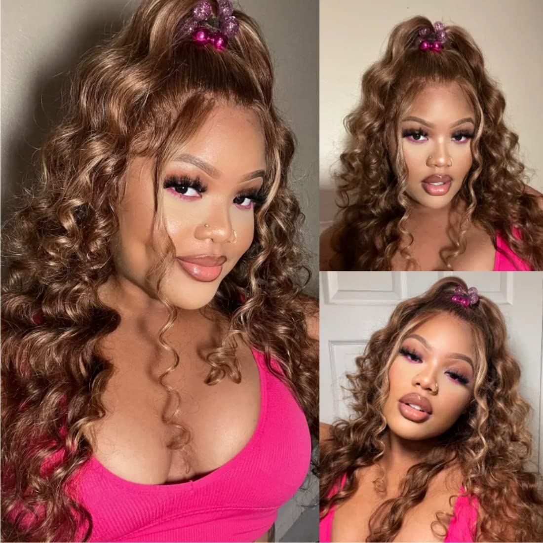 UNICE Honey Blonde Highlight Body Wave 4x4 Lace Closure Free Part 14 inch 100% Remy Human Hair Closure for Women TL412 Color