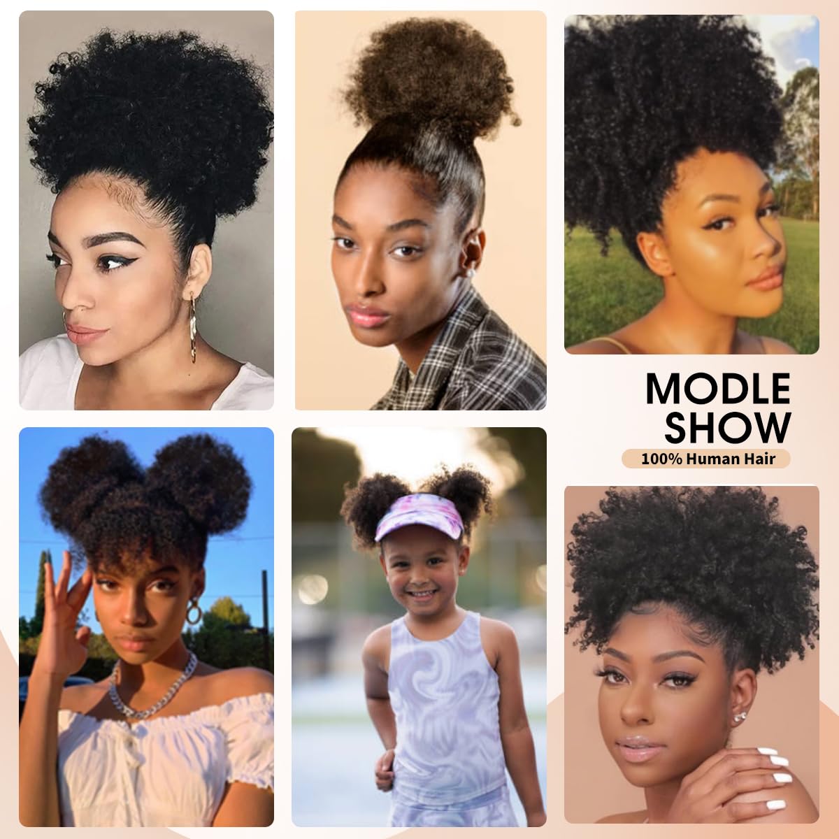 Boymia Afro Puff 2Pcs #1B Natural Black 8 Inch African American Kinky Curly Wrap Drawstring Puff Ponytail Hair Extensions 100% Remy Human Hair Kinky Bun for Natural Hair