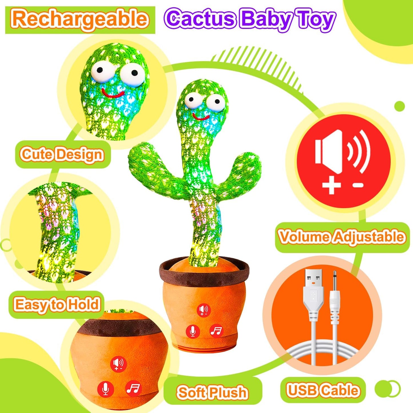 Volume Adjustable Dancing Talking Cactus Toy for Baby Toddler, Interactive Cactus Baby Toy, Mimicking Singing Repeating, Toddler Baby Toys, Birthday Gifts for Girls Boys
