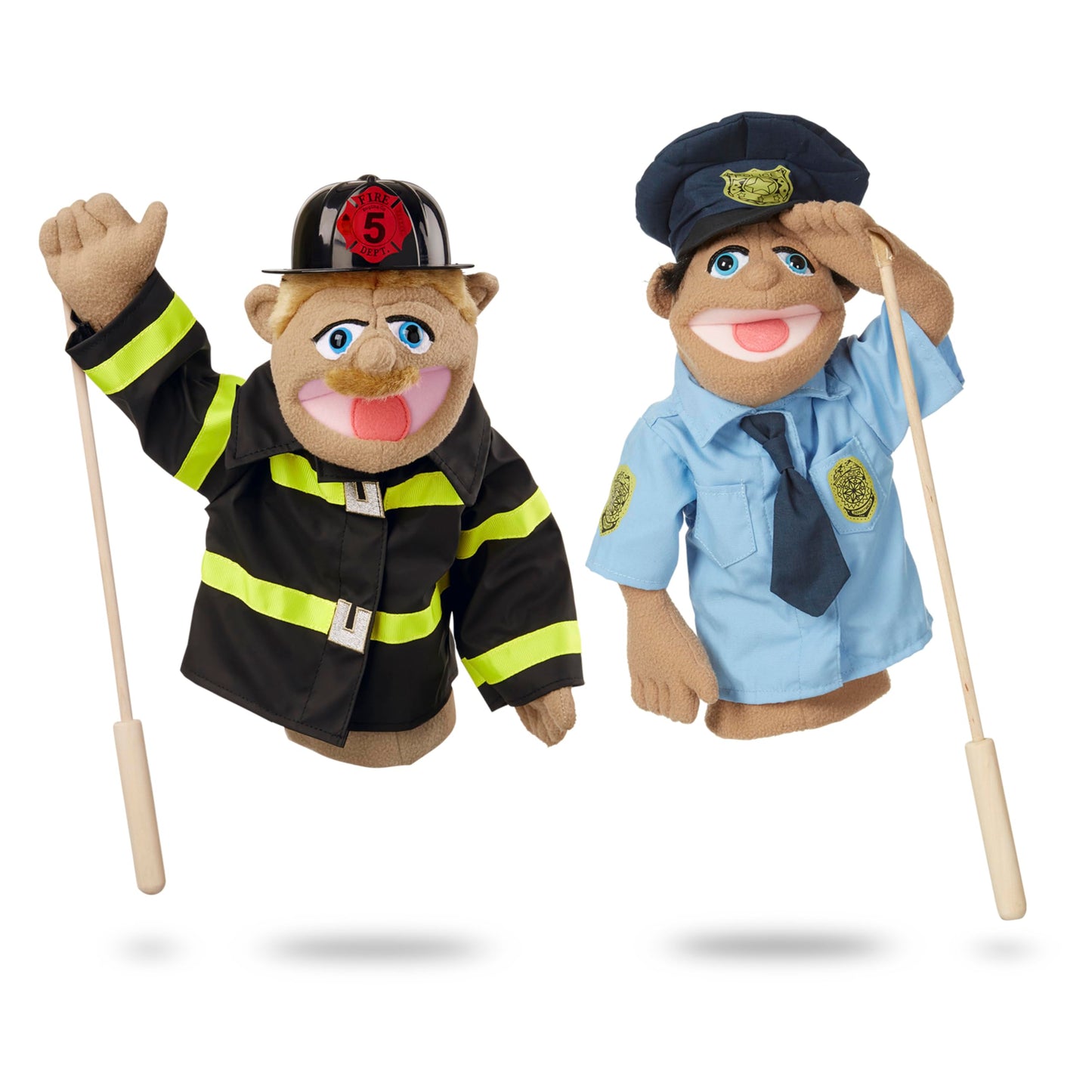 Melissa & Doug Rescue Puppet Set - Police Officer and FirefighterSoft, Plush Puppets for Kids Ages 3+