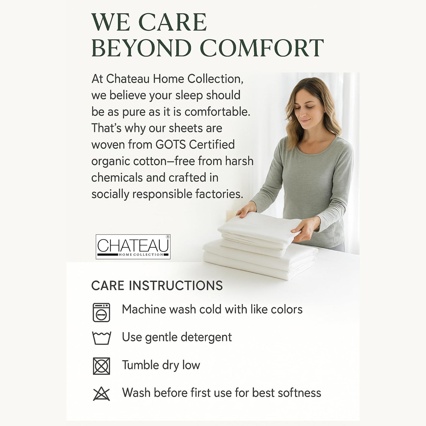 CHATEAU HOME COLLECTION Organic Cotton Sheets King Size – 100% Organic Sky Blue Bed Sheets, Deep Pocket Fitted Sheet, Cooling & Breathable, Sateen Weave, Fits Upto 17" Mattress