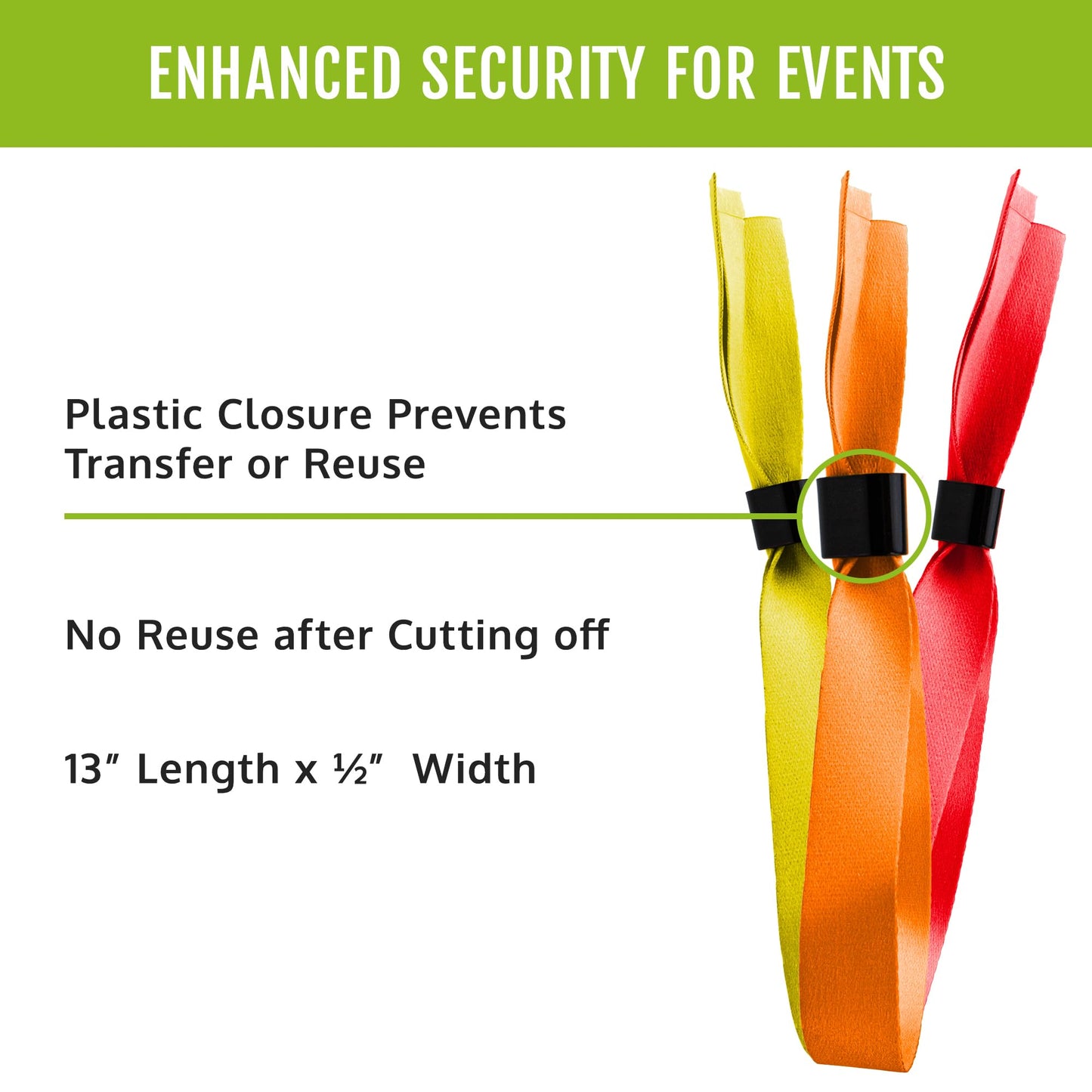 500 WristCo Variety Pack Cloth Event Wristbands – Plastic Closure to Prevent Transfer or Reuse – Premium-Grade Fabric Bracelets for Party Entry, Summer Camp, VIP Identification, Drink Ticket ID
