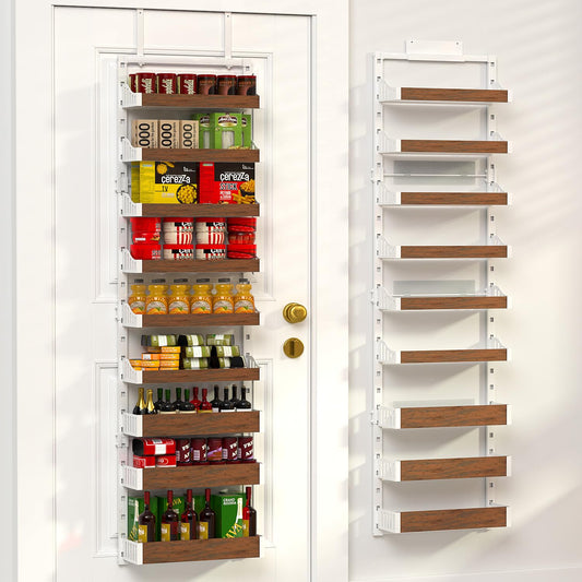 Cransidium Over the Door Pantry Organizer: Pantry Organization and Storage with Hanging Basket - 9-Tier Metal Spice Rack Adjustable Shelves for Kitchen Bedroom Bathroom & Laundry Room White