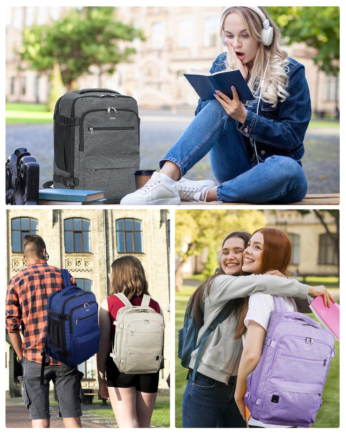 WANDF Travel Backpack For Spirit Airlines Personal Item Bag 18x14x8 with Wet Pocket, 17 Inch Laptop Backpack for Men Women（Black）