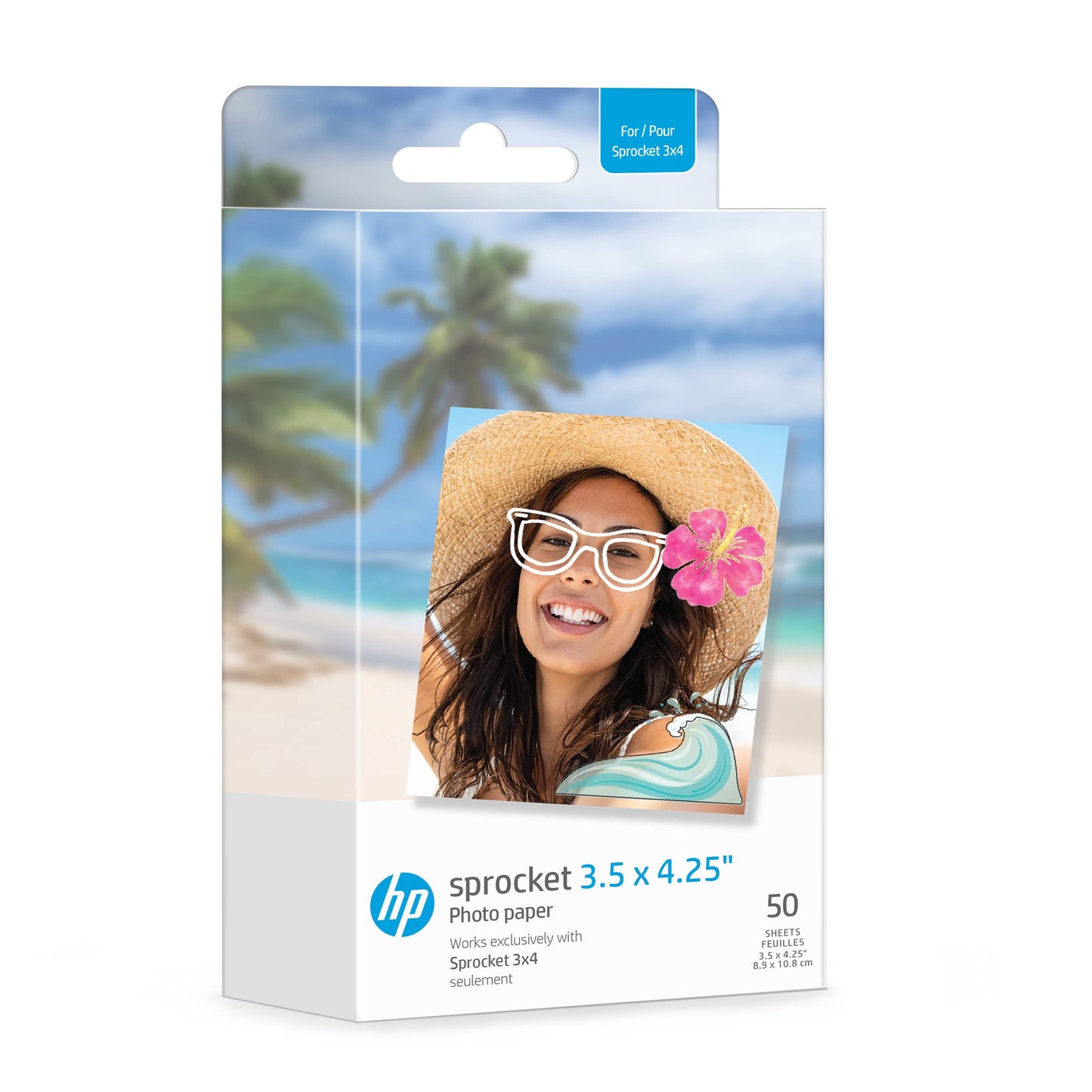 HP Sprocket 3.5 x 4.25" (8.9x10.8 cm) Premium Zink Sticky Back Photo Paper, 50 Sheets, Compatible Only with HP Sprocket 3x4 & Photobooth Photo Printers