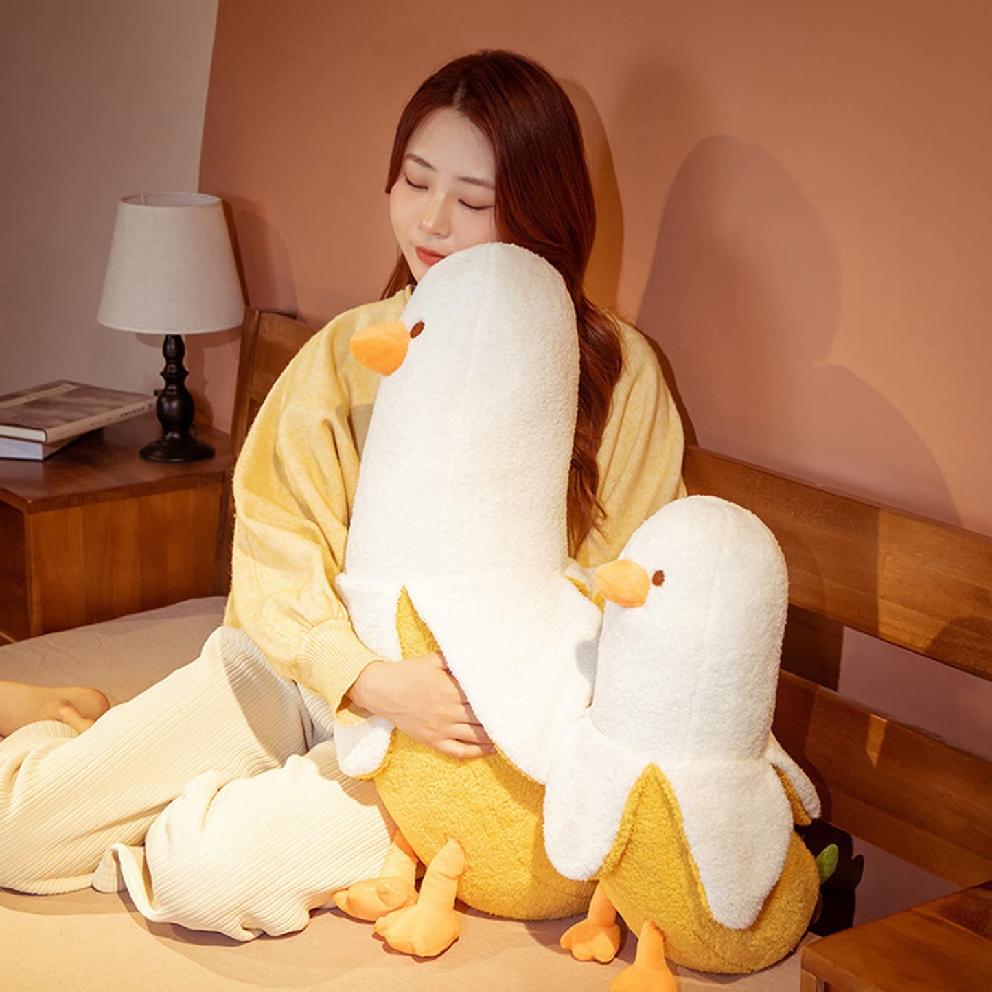 PEACHCAT Banana Duck Plush Toy Cute Plushie Hugging Plush Pillow Duck Stuffed Animal for Girls and Boys White 27.5"