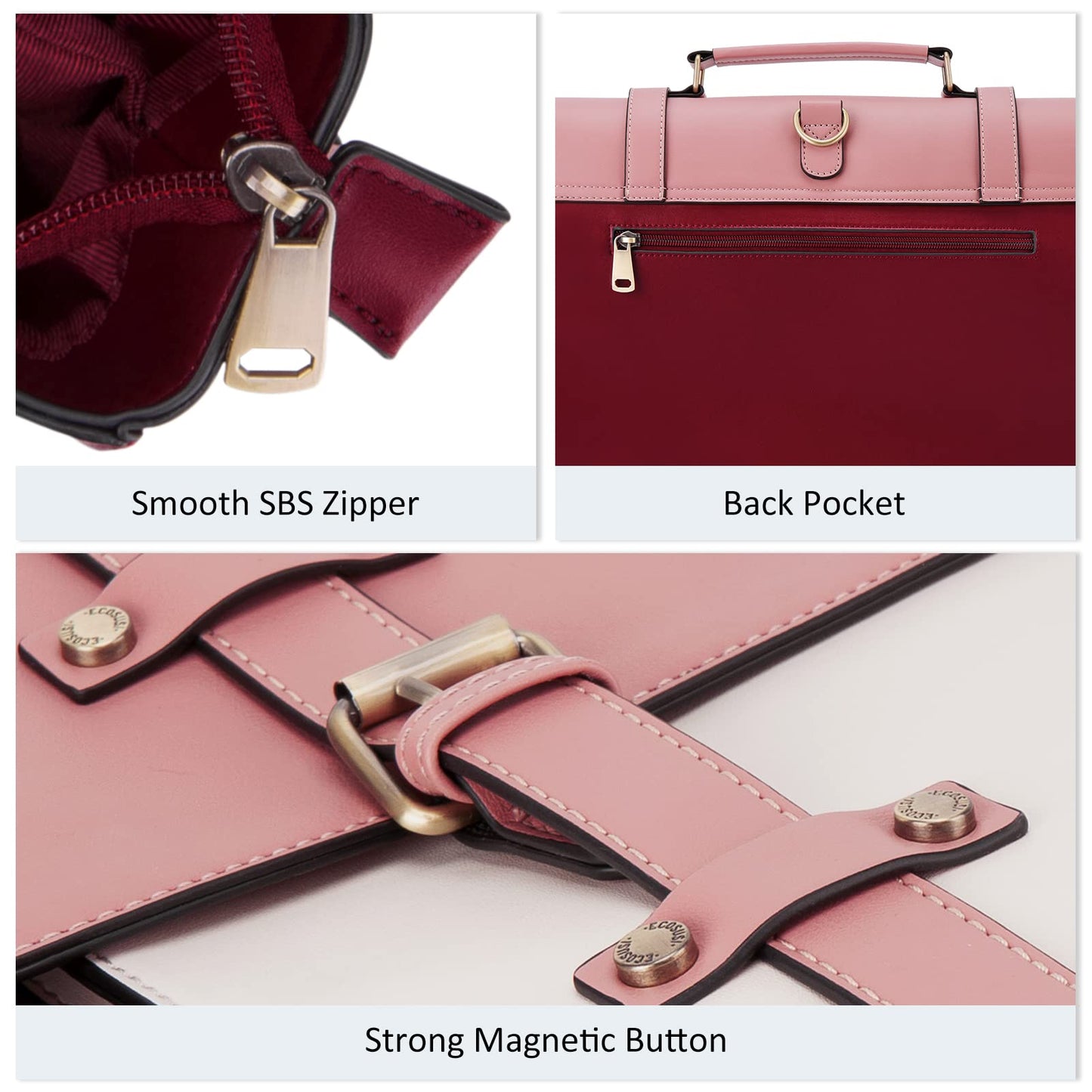 ECOSUSI Laptop Bag for Women Vegan Leather Messenger Purse Fashion Briefcase Backpack 15.6 inch Computer Satchel Handbag