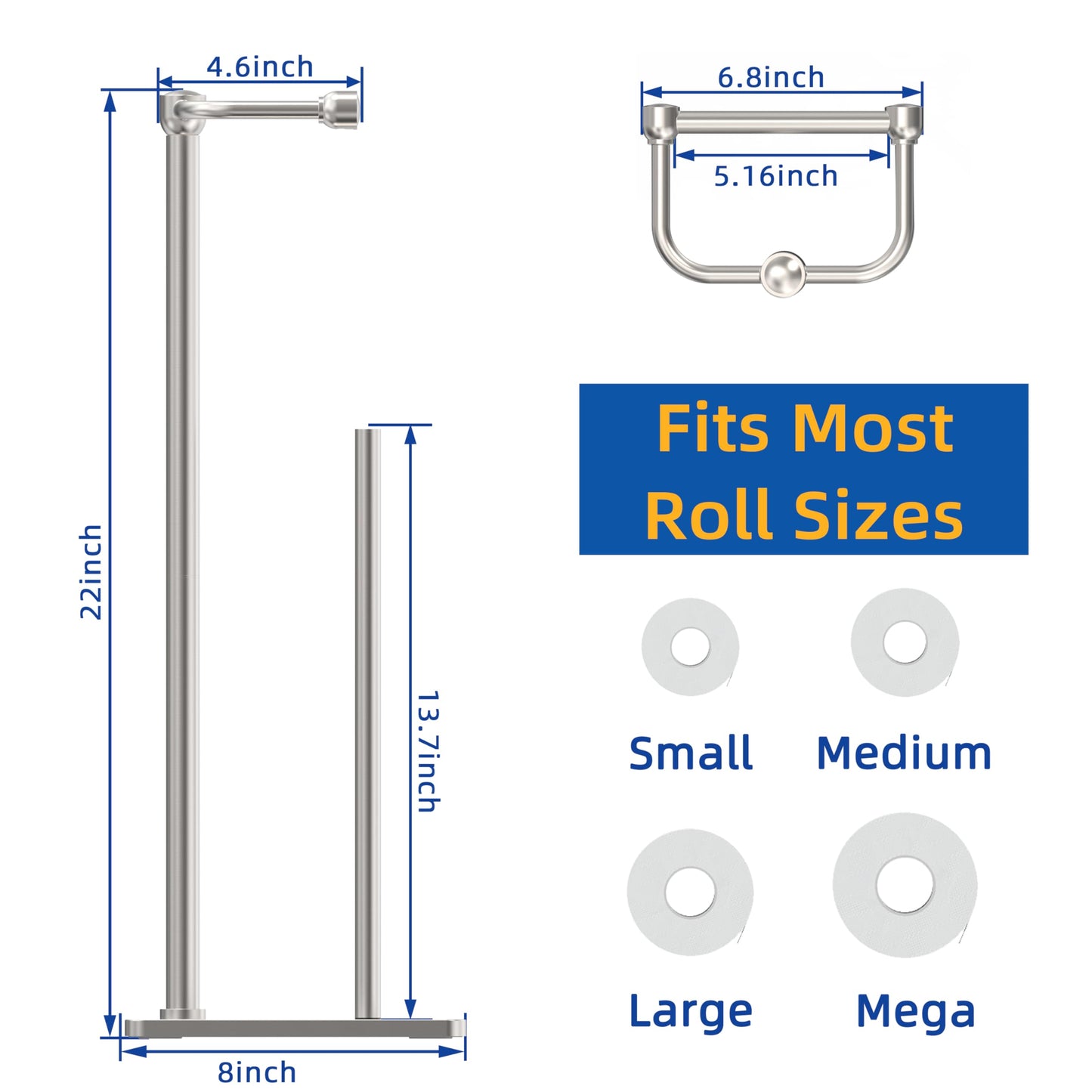 RUACQ Toilet Paper Holder Stand, Bathroom Toilet Paper roll Holder Free Standing with Storage for 4 Rolls, Post Pivoting Design, Stable Weighted Base, SUS304 Stainless Steel (Brushed Nickel)