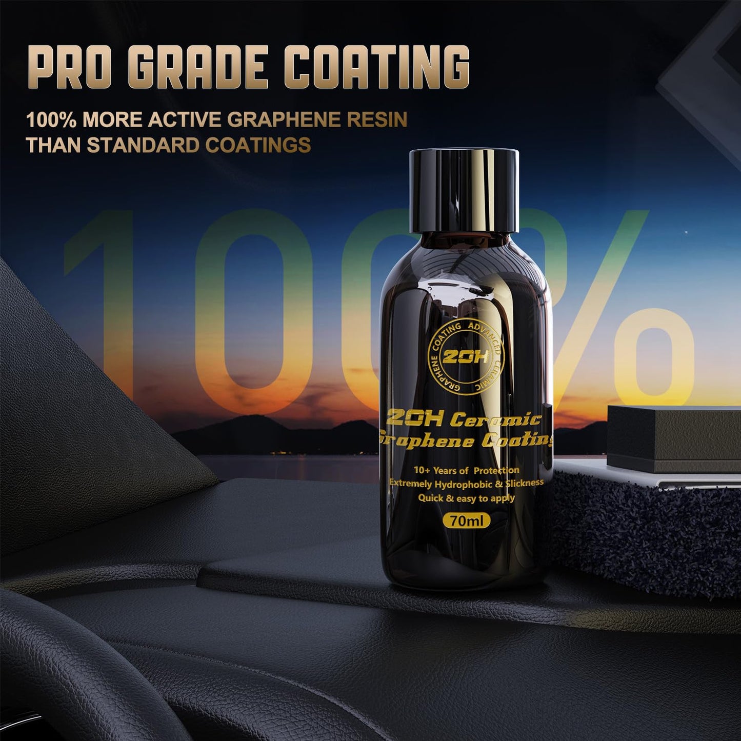 20H Professional Graphene Ceramic Coating for Cars (70ml) - 10+ Years Protection, Hydrophobic, Scratch & UV Resistant, High Gloss Finish - Professional-Grade Car Detailing Kit - Easy Application