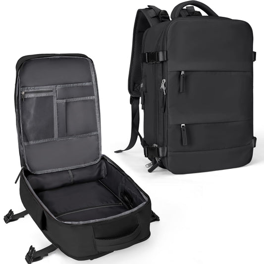 coowoz Large Travel Backpack For Women Men,Carry On Backpack Flight Approved,Hiking Backpack Waterproof Outdoor Sports Rucksack Casual Daypack Fit 15.6 Inch Laptop Shoes Compartment (Black)