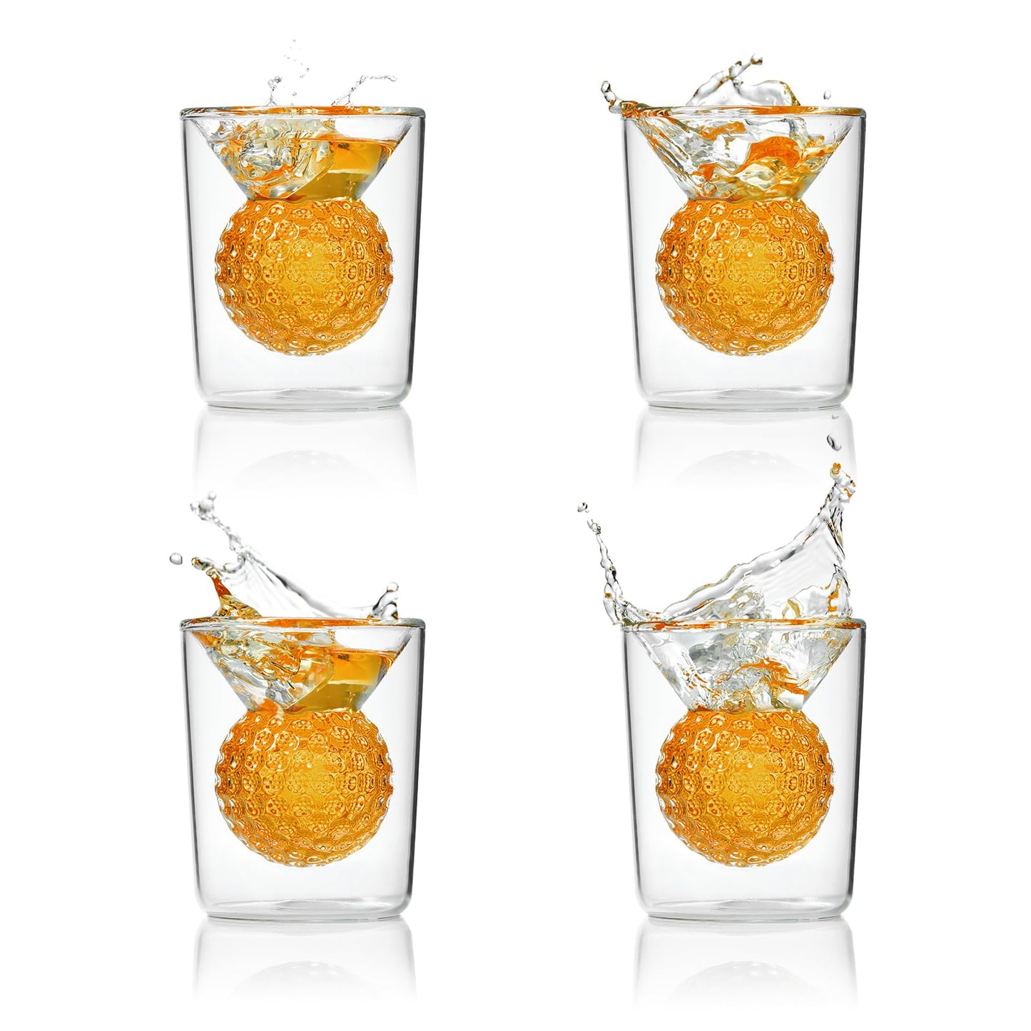 CRAFTGEN Golf Ball Shot Glasses Set of 4, Funny Handmade Birthday Gifts for Men and Women - 2oz Double Walled with 3D Shape Golf Ball Inside, Tequila, Whiskey, Cocktail Presents for Golfer