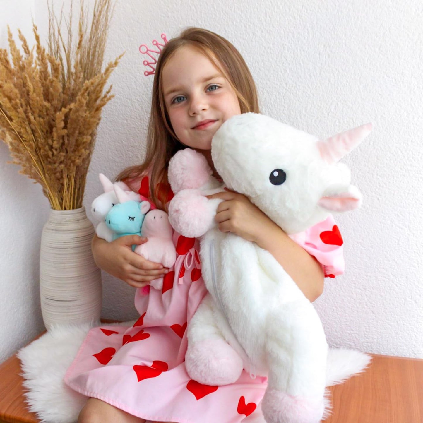 WEIGEDU Unicorn Mother and Kids Plush Toy Stuffed Animals - 4 in 1 Plush Mommy Unicorn PlaySet with 3 Babies Unicorns, Set of 4, 18 inches