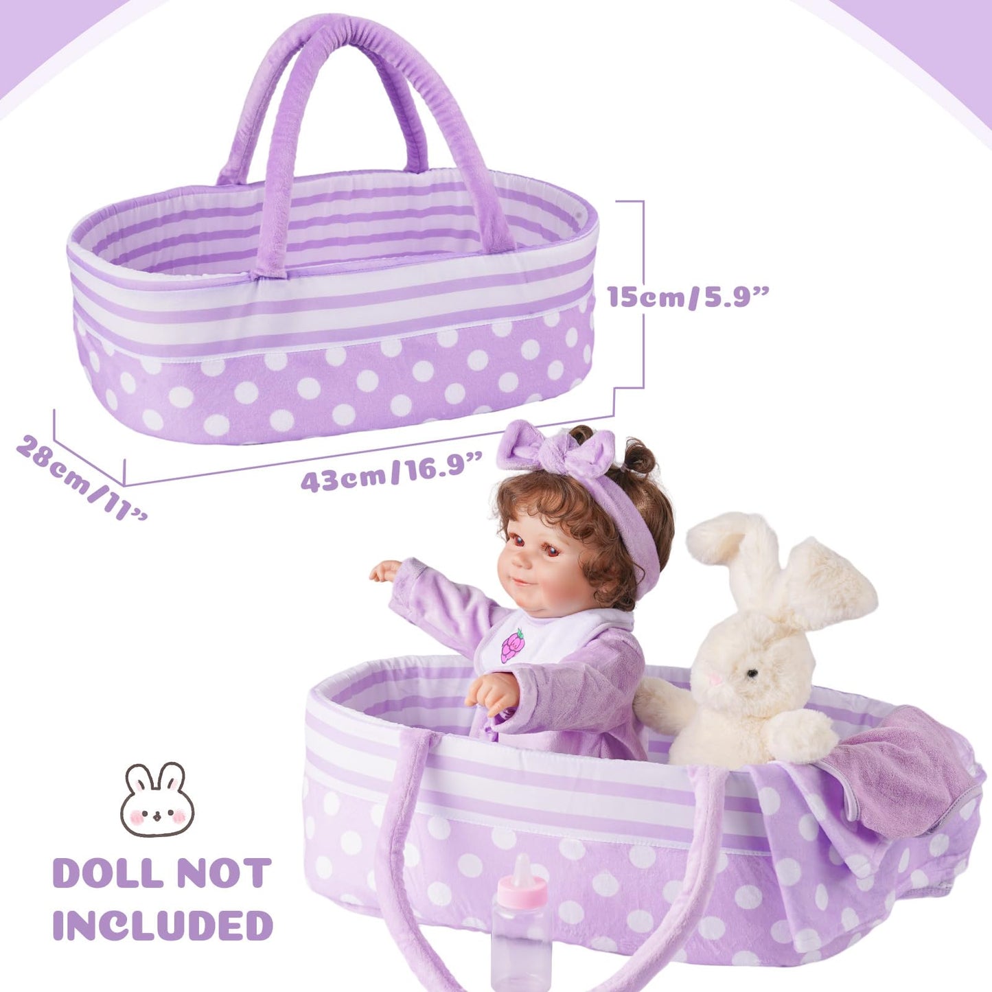 BABESIDE 8 Pcs Baby Doll Accessories, Reborn Baby Dolls Clothes with Bassinet for 17-22 Inch Baby Dolls, Outfit fit Newborn Babies Doll Girl, Babies Pretend Play Set