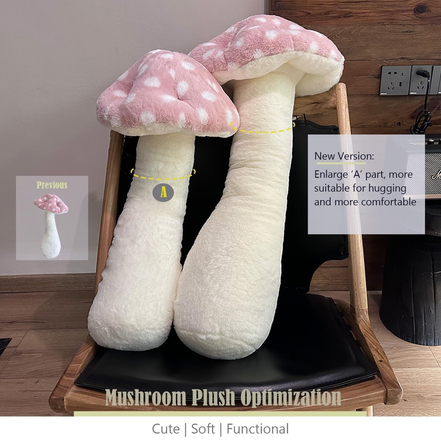 Hofun4U Mushroom Plush Pillow - 51 inch Mushroom Shaped Stuffed Long Pillow - Mushroom Stuffed Pillow - Christmas Birthday Sofa Home Decoration (Pink)