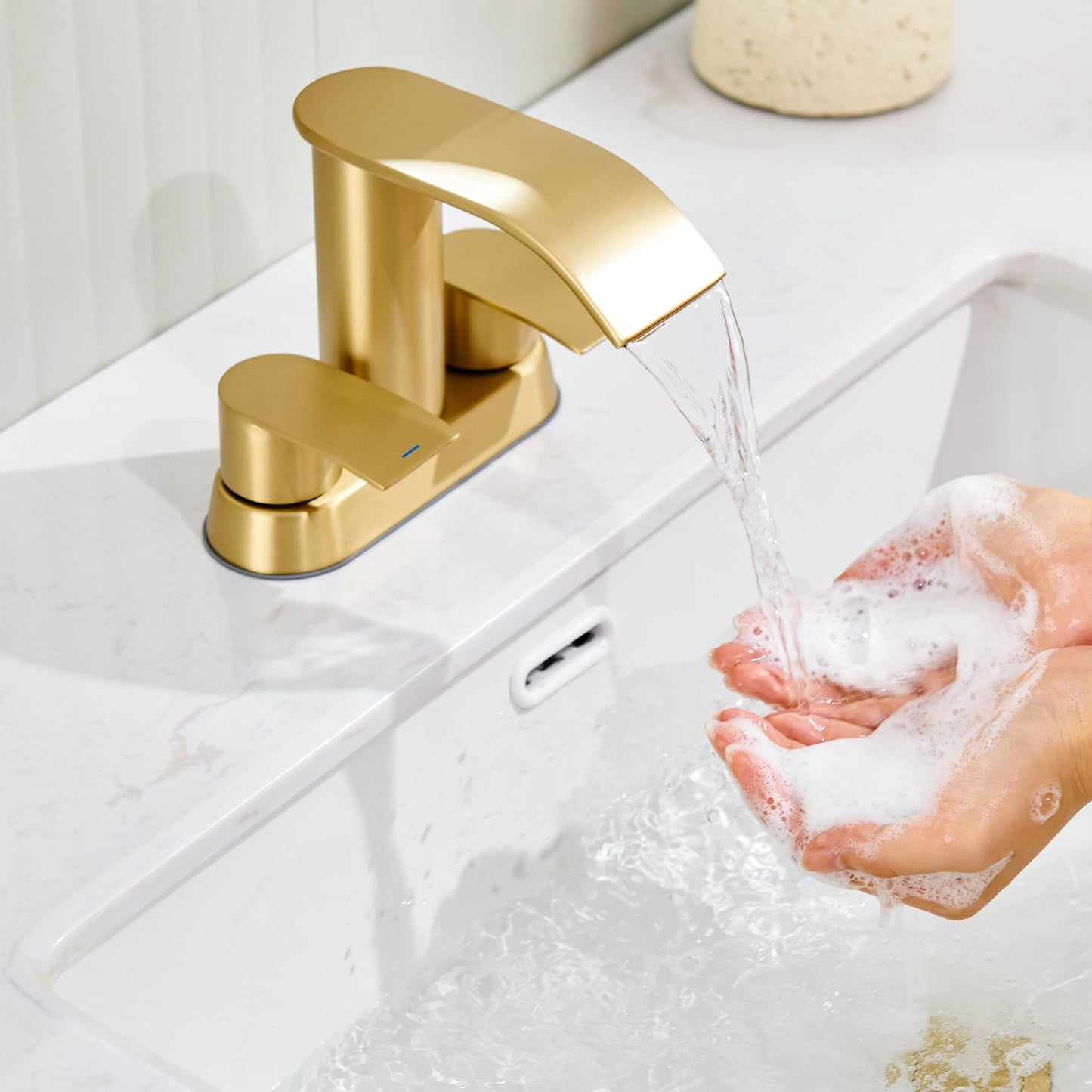 Ultimate Unicorn Bathroom Faucet for Sink Brushed Gold, 4 Inch Bathroom Sink Faucet for 3 Hole or 2 Hole, 2 Handle Waterfall Faucets with Pop up Drain, Centerset Faucets for RV Counter