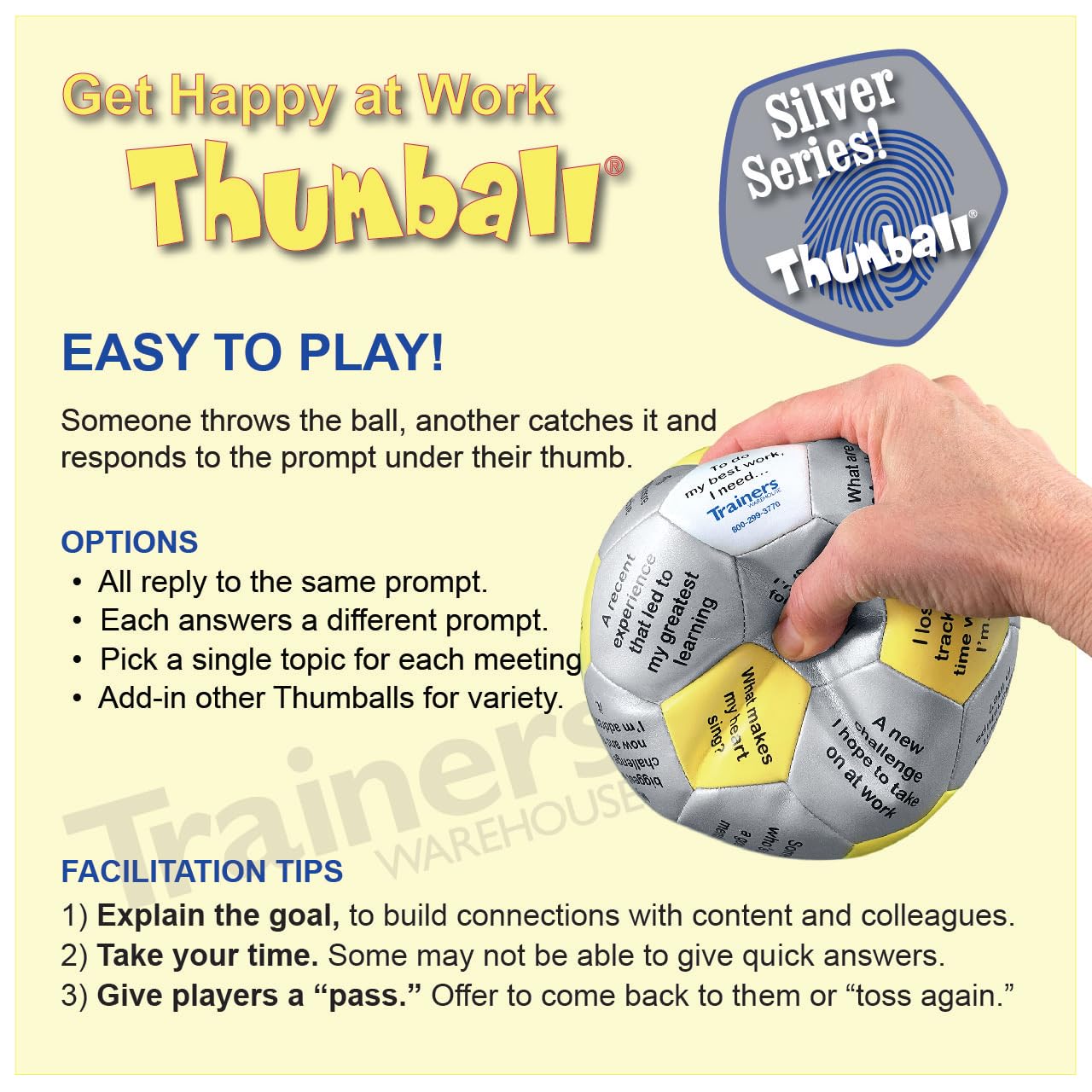 Trainers Warehouse Get Happy at Work Thumball 6" | Team Building Activities - Create a Positive Workplace. Promote Optimisim & Happy Conversations | 32 Prompts