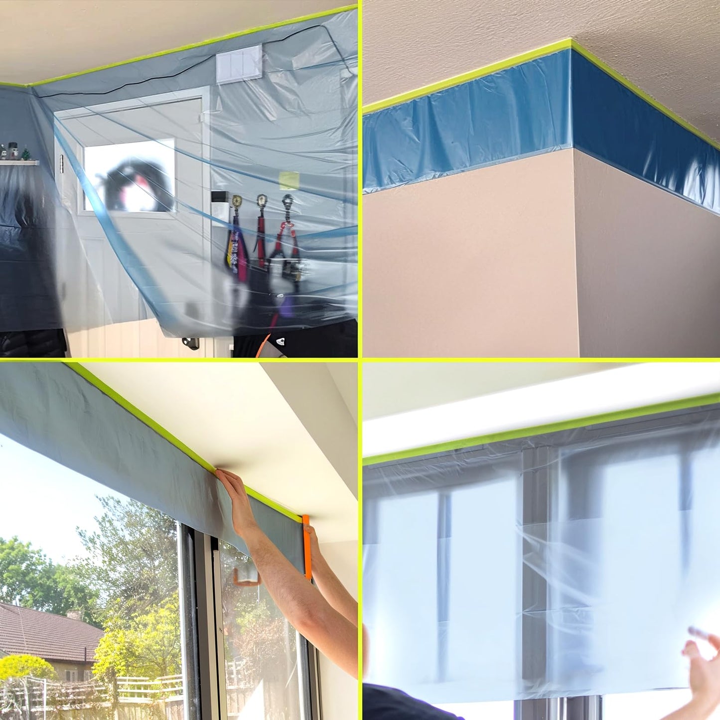 Tangibay Pre-Taped Masking Film for Painting - 22" x 66' Painters Plastic Sheeting with Automotive Paint Tape and Drape for Covering Cars, Walls, Windows and Furniture Protection (12 Rolls)