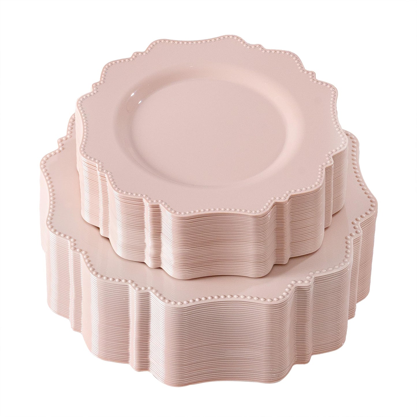 COLOSUS 100 pcs Pink Plastic Plates Set, Nice Disposable Plates,Pink Disposable plates Set for 50 Guest include 50 Dinner Plate 10.5 &50Dessert plates 8.25 for Party,Wedding, Birthday,Mother's Day