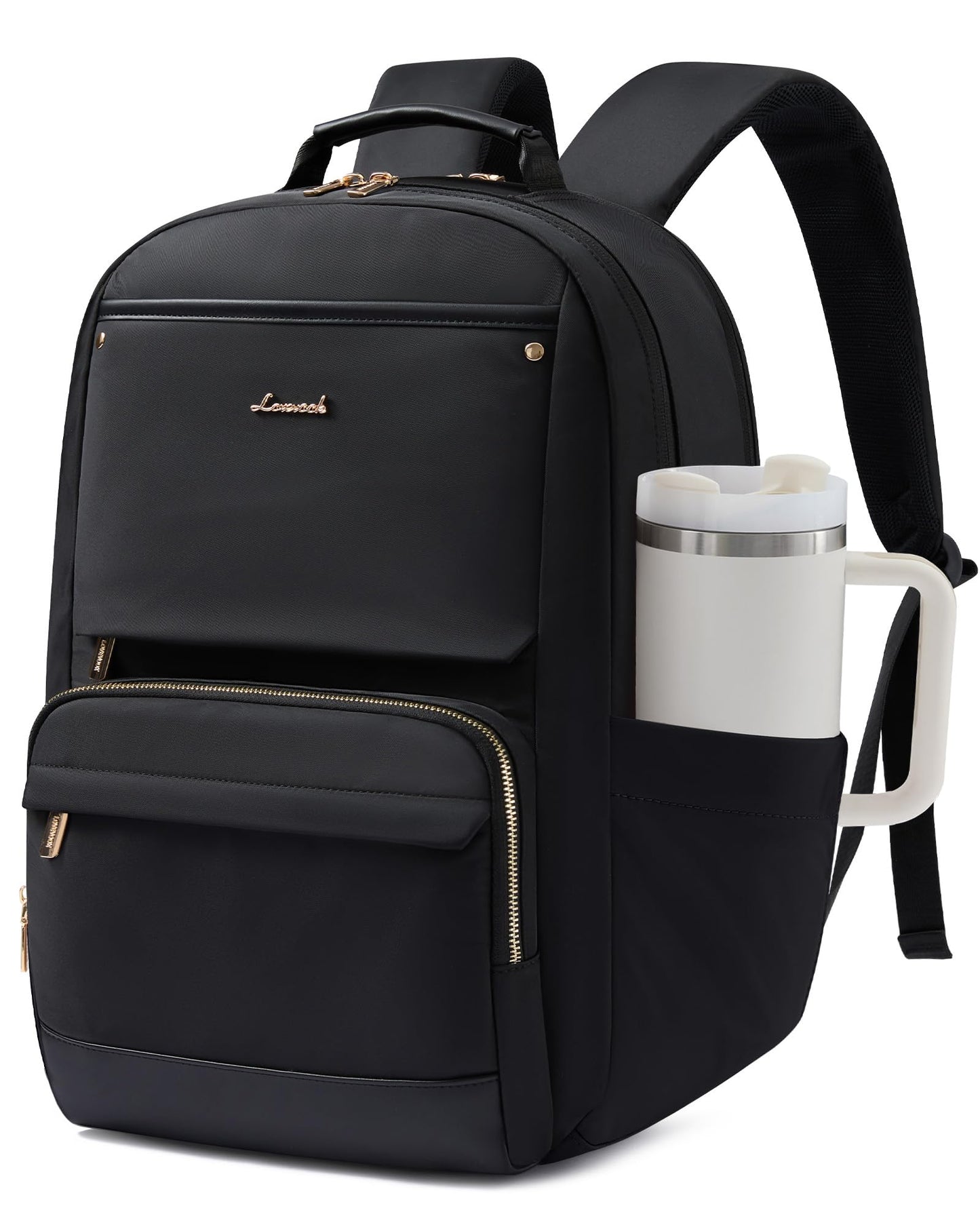 LOVEVOOK Laptop Backpack for Women with Large Capacity Cup Pocket, 17 inch Work Purse Travel Bag for Teacher Nurse, Waterproof Computer Business Back Pack, Cute Bookbag for College, Black