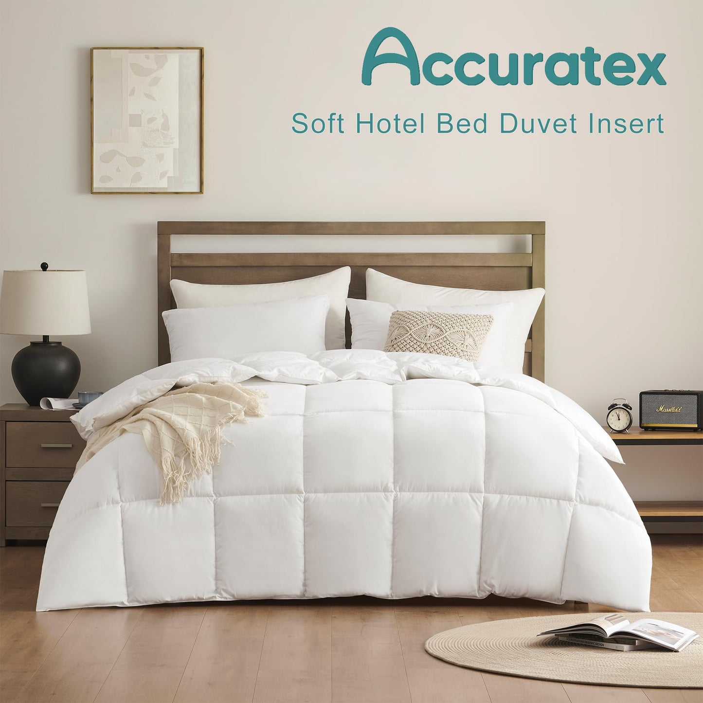 ACCURATEX Queen Duvet Insert Comforter,100% Cotton Shell, 400GSM Thick Fluffy Down Alternative Comforter,Breathable Soft White Hotel Bed Duvet Insert with Corner Tabs(90''x90'')
