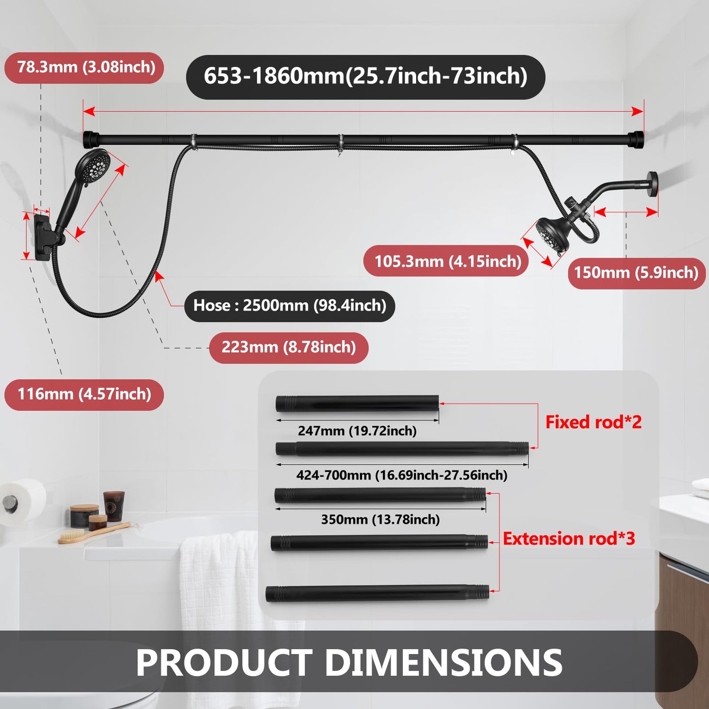 GBBNE Double Shower Head Dual for Couples High Pressure and Adjustable Tandem Shower Head System for 2 People Matte Black