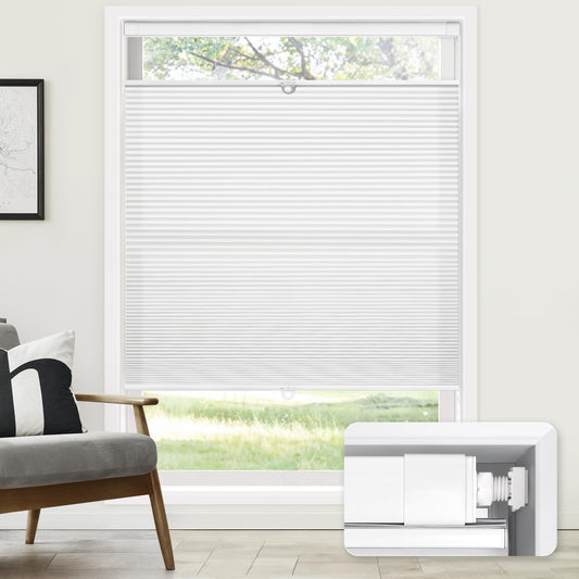 LazBlinds No Tools No Drill Cordless Cellular Shades, Top Down Bottom Up (TDBU) Honeycomb Shades for Home, Light Filtering Thermal Insulation Blinds for Windows, 29" W x 64" H, White