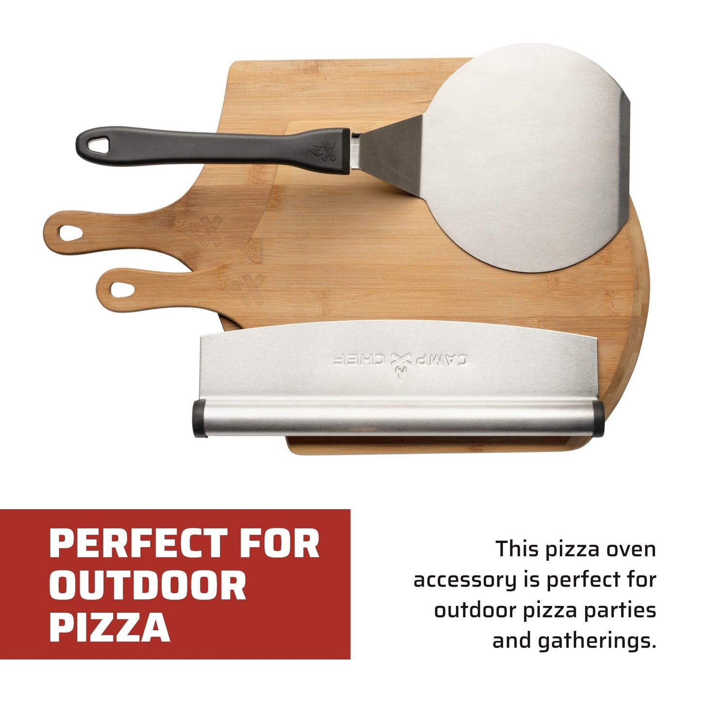 Camp Chef Pizza Accessories Kit - Includes 2 Pizza Peel, 1 Pizza Spatula & 1 Rocking Pizza Cutter - Premium Pizza Kit for Indoor or Outdoor Cooking