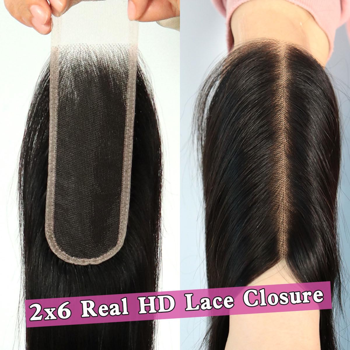 Mnador 2x6 SKINLIKE Real HD Lace Closure Deep Parting Straight Human Hair 0.095mm Ultra-thin hd lace Closure Tiny knots Brazilian Virgin Human Hair Closure pre plucked with Natural Hairline, 16inch