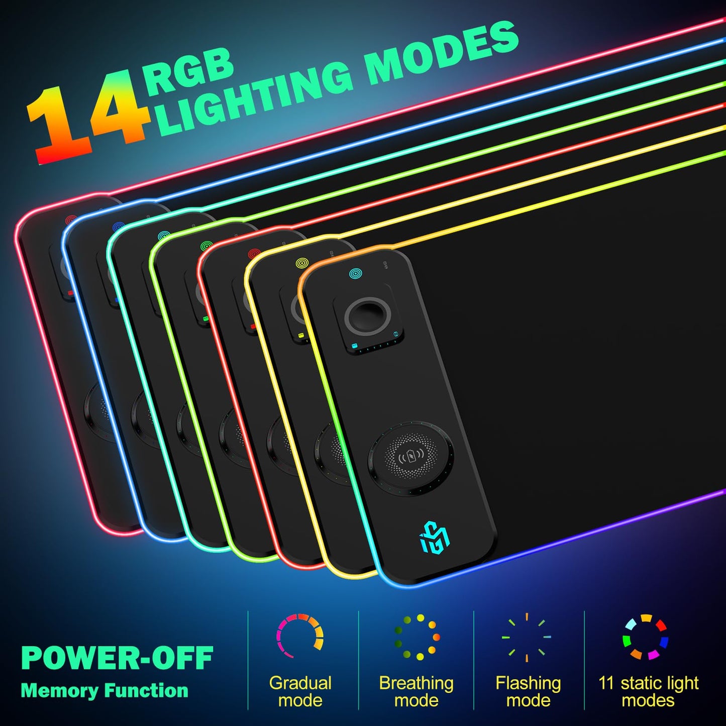 GIM RGB Gaming Mouse Pad with Simultaneous Charging for Phone & iWatch, LED Mouse Mat 800x300x4MM, 14 Light Modes, Non-Slip Rubber Base, Computer Keyboard Mat for Gaming, 20W PD Adapter Included