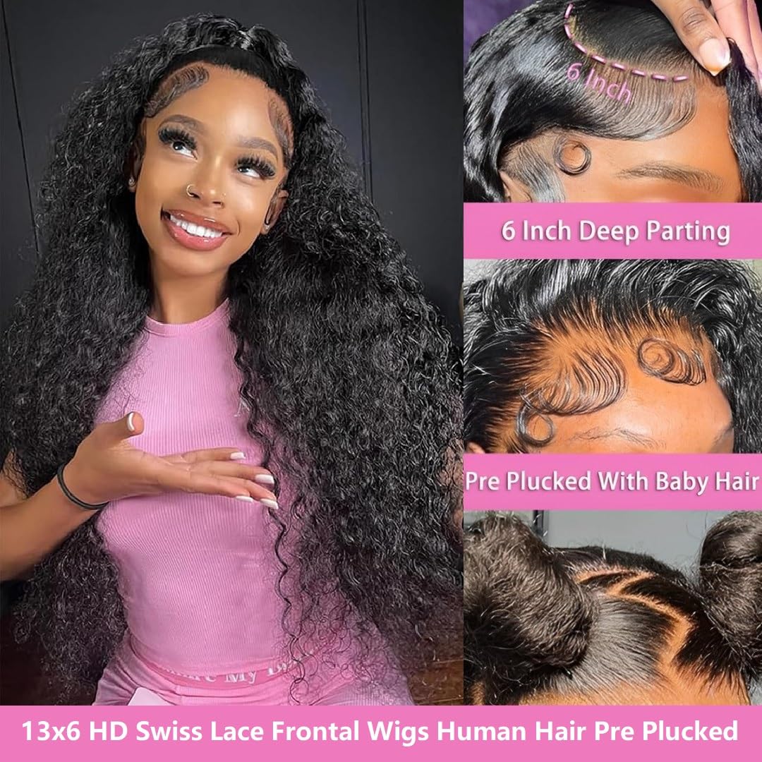 Tholap 18 Inch 13x6 Deep Wave Lace Front Wigs Human Hair 200 Density 13x6 HD Lace Front Wigs Human Hair Pre Plucked Deep Curly Glueless Wig 100% Virgin Human Hair Lace Front Wigs for Women