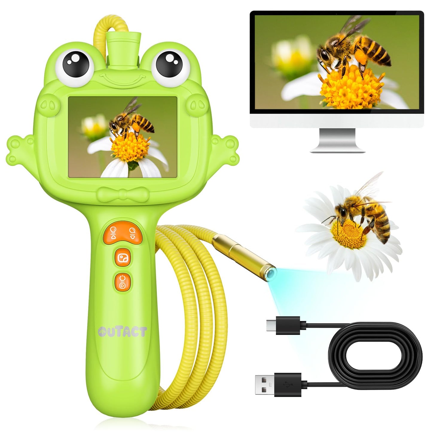 OUTACT Kids Endoscope, 2.4 IPS Borescope Snake Camera with Light,IP67 Waterproof Lens,Nature Exploration Educational STEM Toys for Boys & Girls,Christmas Birthday Gift for 3＋