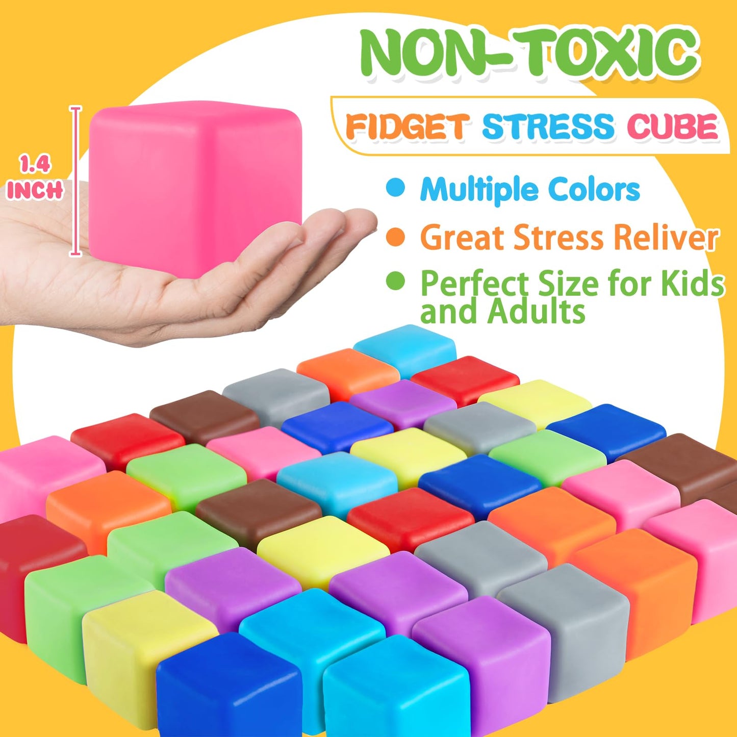40pcs Stress Balls for Kids-Squishy Cube Stress Balls Bulk-Treasure Box-Fidgets Prizes Bulk-Sensory Fidgets Toys for Adults -Classroom Prize-Goodie Bag Stuffers, Sensory Toys for Autistic Autism